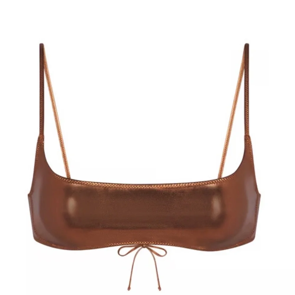 SKIMS Metallic‎ Swim Micro Scoop Bikini Top Penny Bronze Shiny 4X